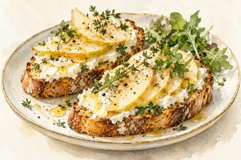 Dessin gastronomique : Tartines de chèvre, poire et OURSYL