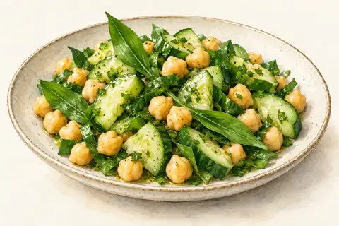 Dessin gastronomique : Salade de pois chiches, concombre et OURSYL