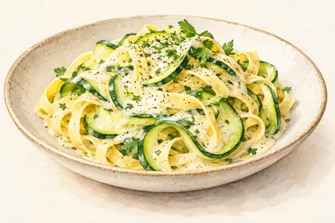 Dessin gastronomique : Tagliatelles courgette et crème OURSYL