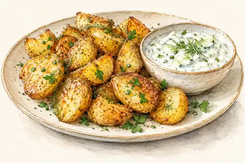Dessin gastronomique : Pommes sautées et sauce au yaourt OURSYL