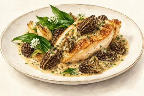 Dessin gastronomique : Suprême de volaille, morilles et OURSYL