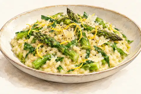 Dessin gastronomique : Risotto aux asperges, citron et OURSYL