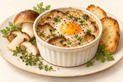 Dessin gastronomique : Œuf cocotte, crème de cèpes et OURSYL