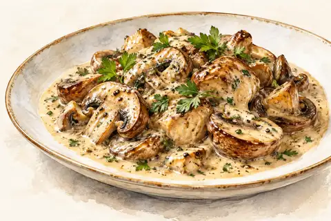 Dessin gastronomique : Champignons à la crème Soul Pepper