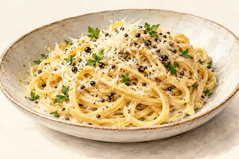Dessin gastronomique : Linguine au parmesan et Soul Pepper