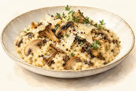 Dessin gastronomique : Risotto aux champignons, parmesan et Soul Pepper