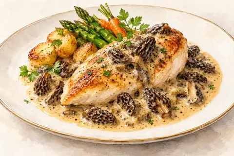 Dessin gastronomique : Suprême de volaille aux morilles