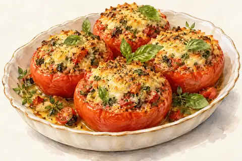 Dessin gastronomique : Tomates gratinées au Mélange à l’Italienne
