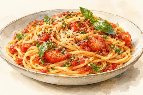 Dessin gastronomique : Spaghetti tomate et Mélange à l’Italienne
