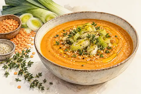 Dessin gastronomique : Potage Mésange et poireaux