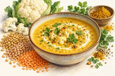 Dessin gastronomique : Velouté Madras au chou-fleur