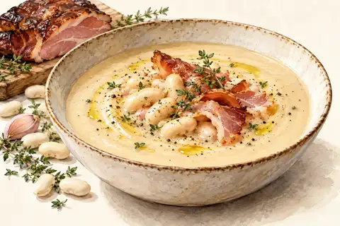 Dessin gastronomique : Velouté de haricots blancs au Fumé de l’Ange