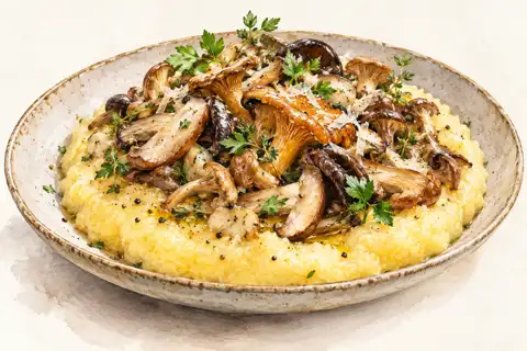 Dessin gastronomique : Polenta instantanée au Mélange des Forêts