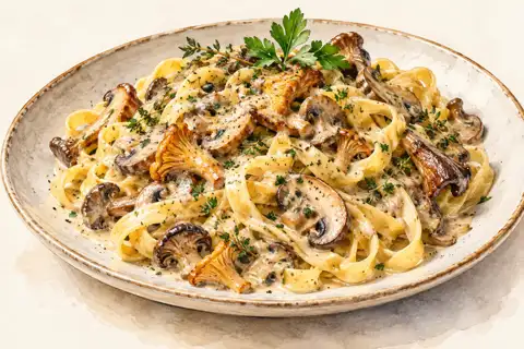 Dessin gastronomique : Tagliatelles à la crème des Forêts