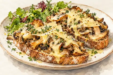 Dessin gastronomique : Tartines de champignons et comté des Forêts