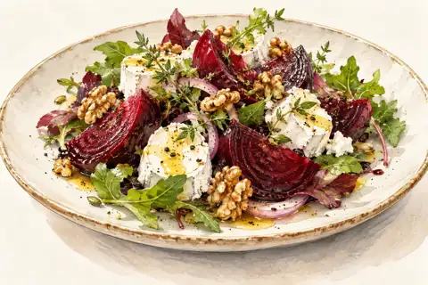Dessin gastronomique : Salade de betteraves, chèvre et L’Écureuil