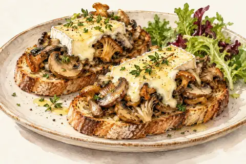 Dessin gastronomique : Tartines de champignons au Délice des Gourmets