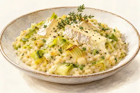 Dessin gastronomique : Risotto aux poireaux et Délice des Gourmets
