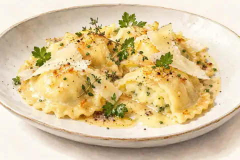 Dessin gastronomique : Ravioles de pomme de terre au Délice des Gourmets