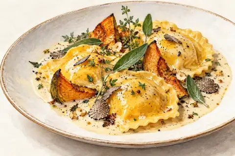 Dessin gastronomique : Ravioles de courge, crème au Niglo