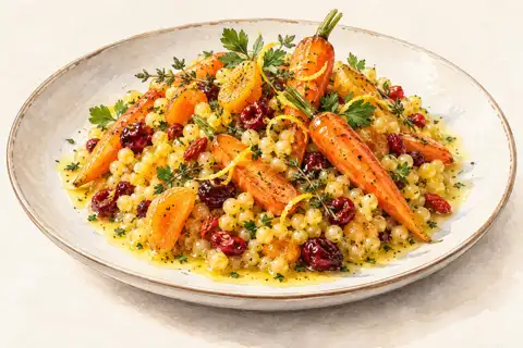 Dessin gastronomique : Perles Fruitées, carottes et beurre citronné