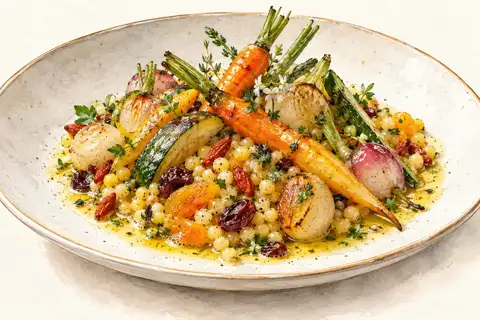 Dessin gastronomique : Légumes glacés, Perles Fruitées et beurre monté