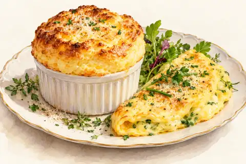 Dessin gastronomique : Soufflé au comté et Mélange Omelette