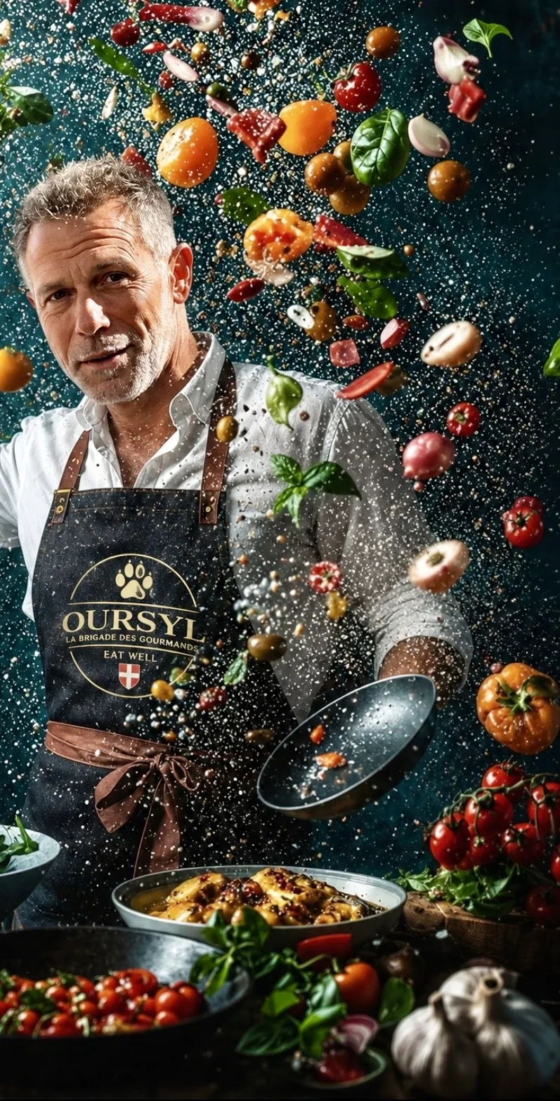 Bruno dans une mise en scène culinaire